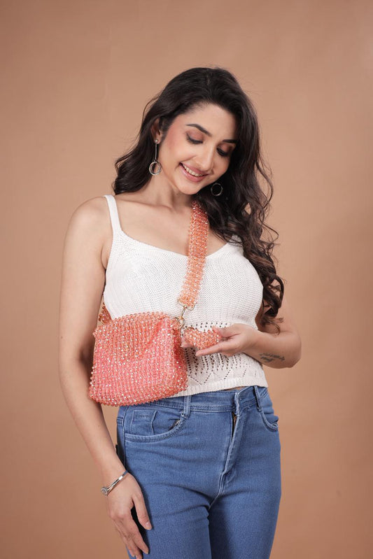 Unique Pink Acrylic Bead Shoulder Bag – Romantic Accessory for Weddings & Brunches