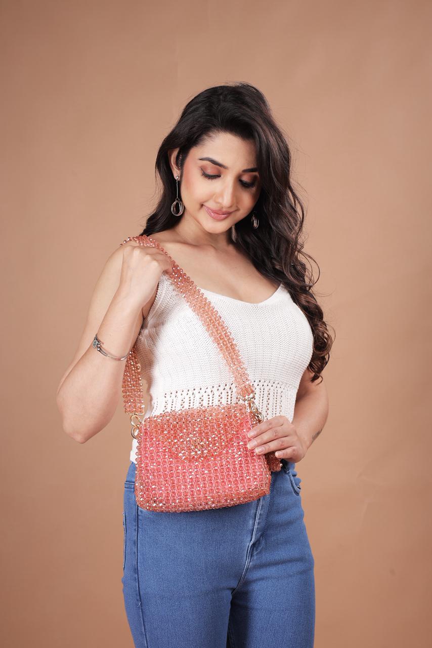 Unique Pink Acrylic Bead Shoulder Bag – Romantic Accessory for Weddings & Brunches