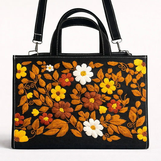 Handbag with floral pattern on a white background
