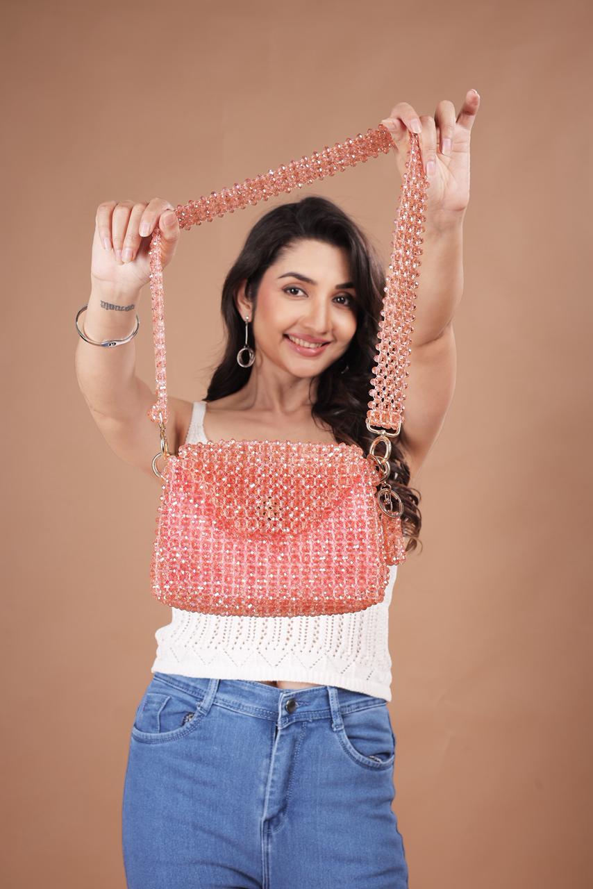 Unique Pink Acrylic Bead Shoulder Bag – Romantic Accessory for Weddings & Brunches