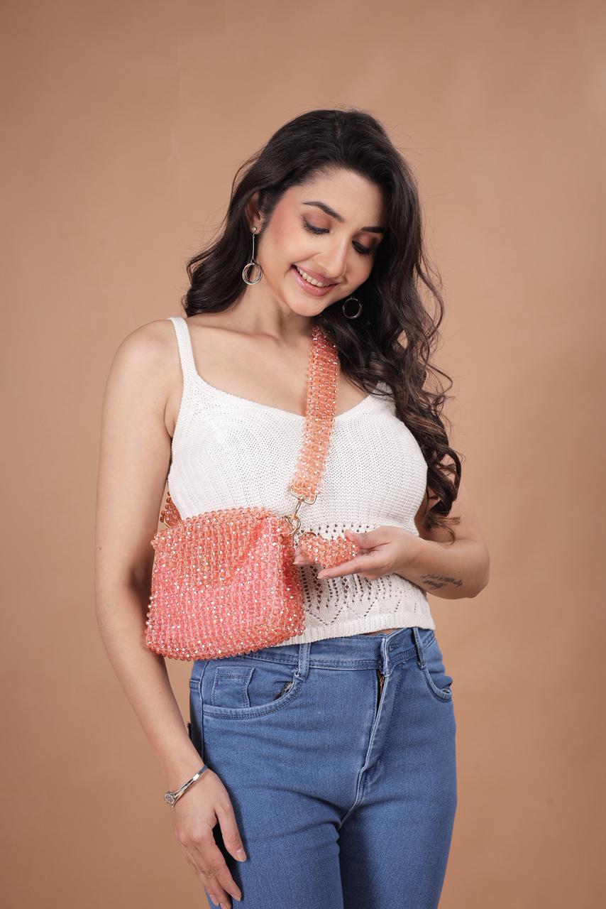 Unique Pink Acrylic Bead Shoulder Bag – Romantic Accessory for Weddings & Brunches