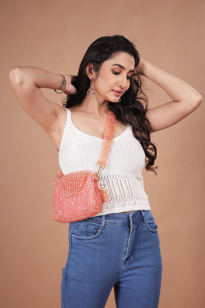 Unique Pink Acrylic Bead Shoulder Bag – Romantic Accessory for Weddings & Brunches