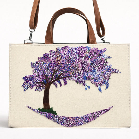 Handbag with a floral design on a white background
