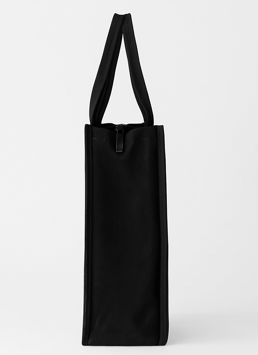 Black tote bag on a white background