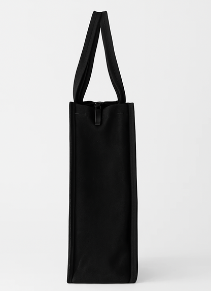Black tote bag on a white background